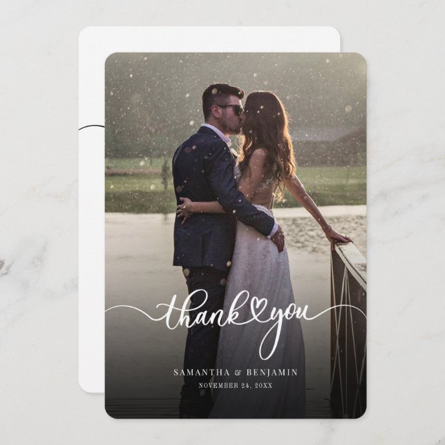 Modern Photo Script Wedding Thank You Card (Front/Back)