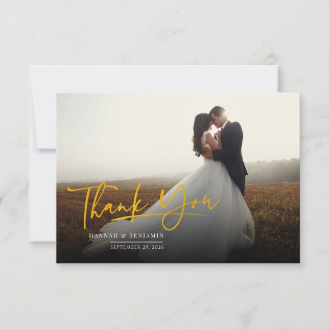 Modern Photo Script Wedding Thank You Card (Front)