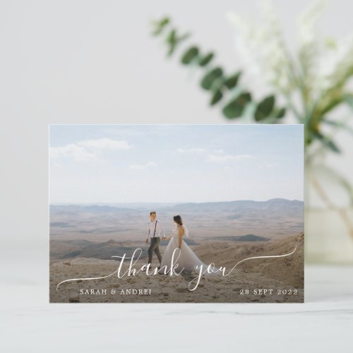 Modern Photo Script Wedding Thank You Card