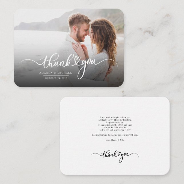 Modern Photo Script Wedding Thank You Note Card (Front/Back)