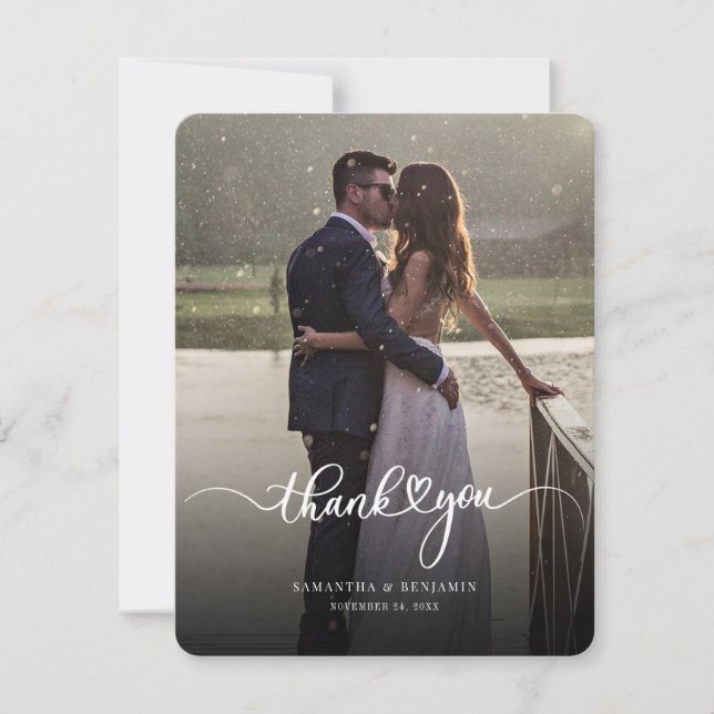 Modern Photo Script Wedding Thank You Note Card (Front)