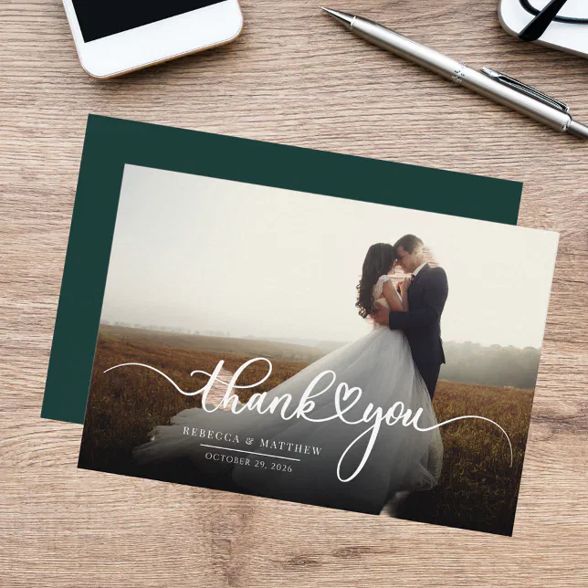 Modern Photo Script Wedding Thank You Note Card | Zazzle
