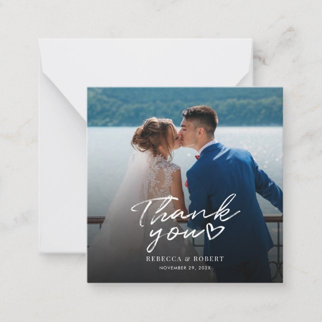 Modern Photo Script Wedding Thank You Note Card (Front)