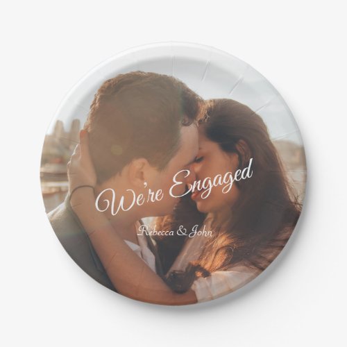 Modern Photo Script Were Engaged Party  Paper Plates