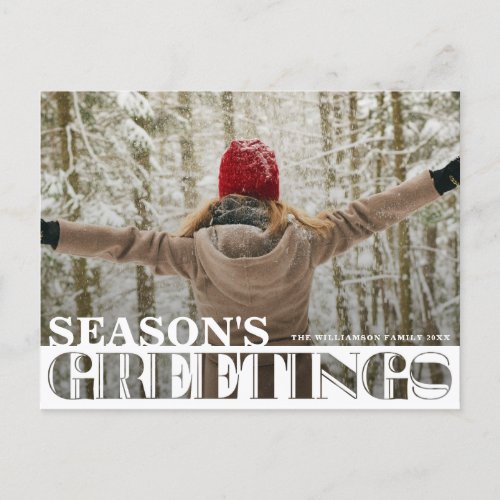 Modern Photo Seasons Greetings Christmas Postcard