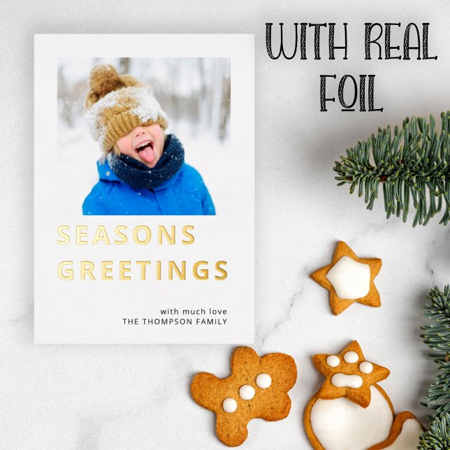 Modern Photo Seasons Greetings Foil Holiday Card (Creator Uploaded)