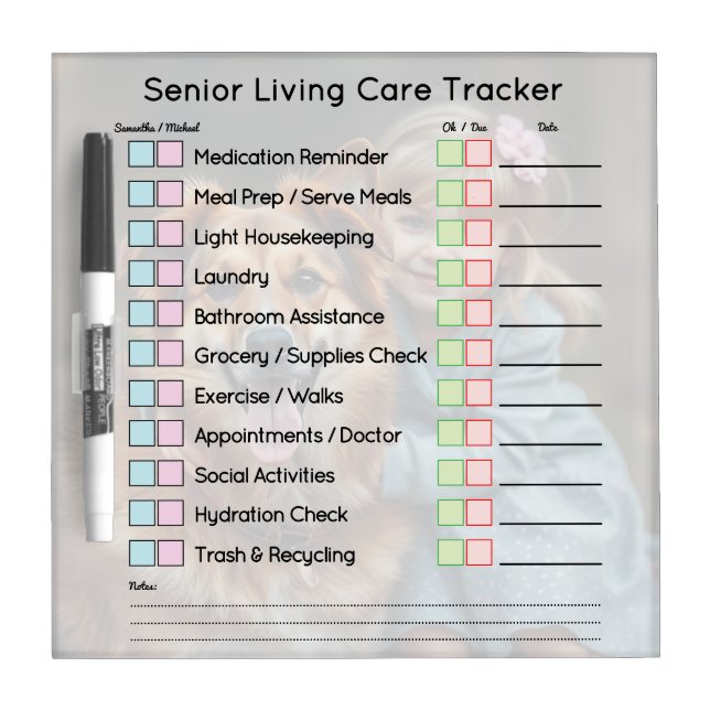 Modern Photo Senior Living Care Tracker Dry Erase Board (Front)