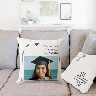 Modern photo She did it Graduate Throw Pillow