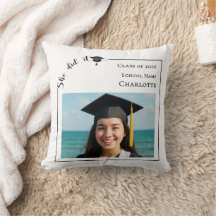 Modern photo She did it Graduate Throw Pillow