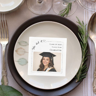 Modern photo She did it Graduation Party luncheon Napkins