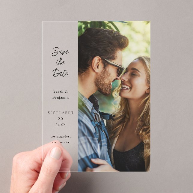 Modern Photo & Side Save the Date Acrylic Invitations (Insitu (Handheld))