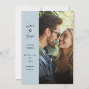 Modern Photo & Side Save the Date - Dusty Blue Invitation