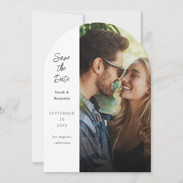 Modern Photo & Side Save the Date - White Arc Invitation (Front)