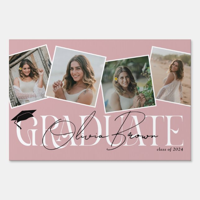 Modern Photo & Signature Graduation Yard  Sign (Front)