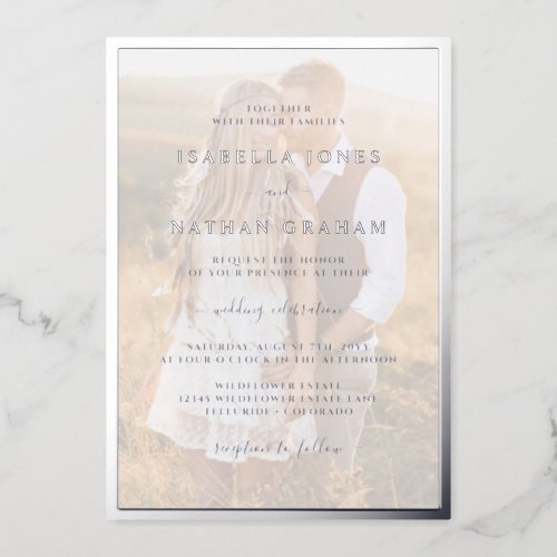 Modern Photo Silver Wedding Foil Invitation