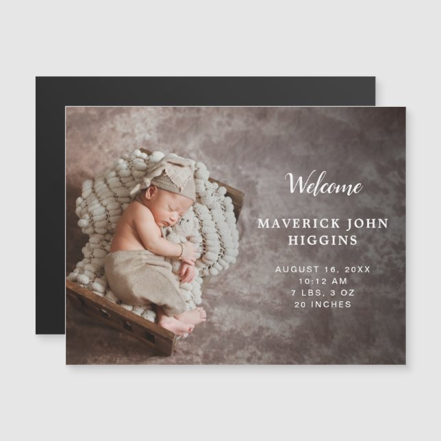 Modern Photo Simple Baby Birth Announcement (Front/Back)