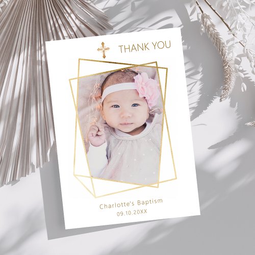 Modern photo simple baptism thank you card