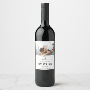 Modern Photo Simple Black Typography Save the Date Wine Label