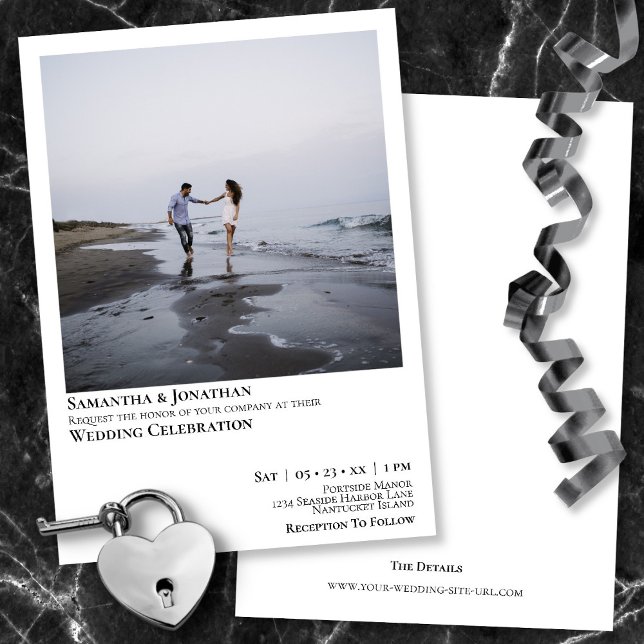 Modern Photo Simple Clean White Minimal Wedding Invitation (Front/Back)