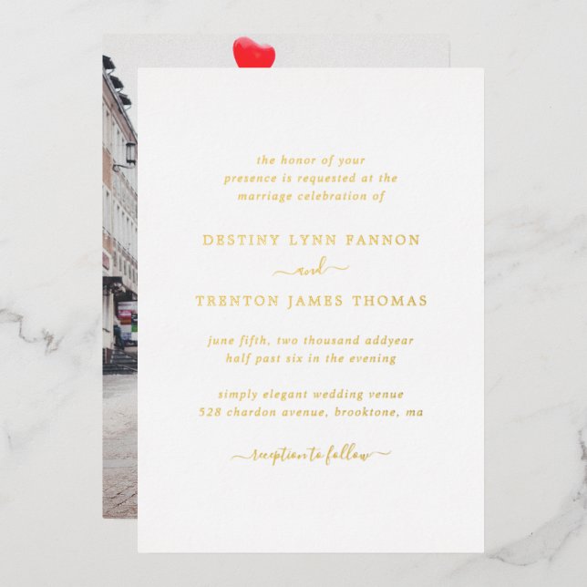  Modern Photo Simple Elegant Wedding Foil Invitation (Front/Back)