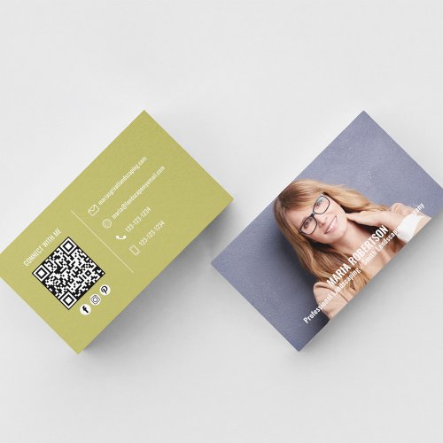Modern Photo Simple Gold QR Code Social Media Business Card