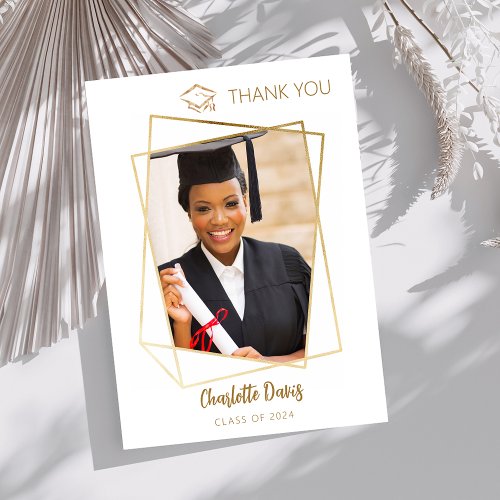 Modern photo simple graduation thank you card