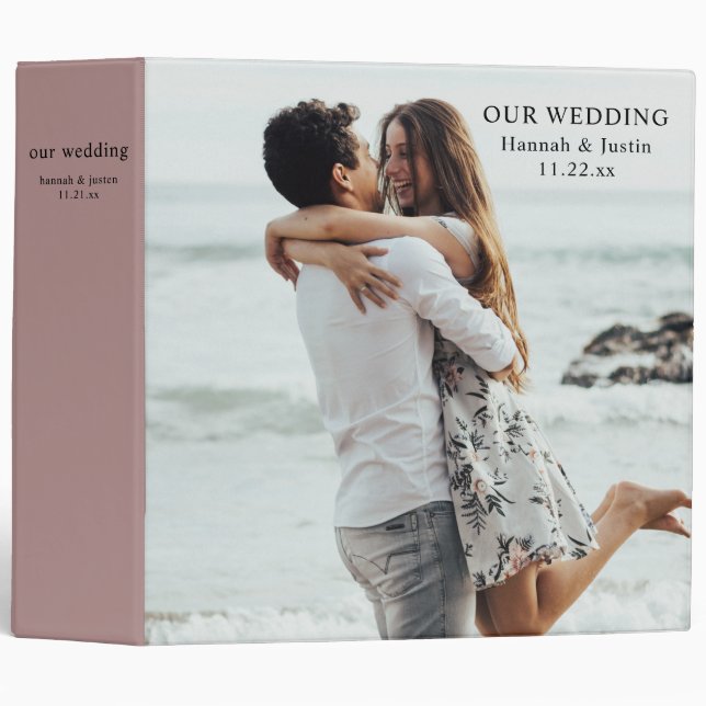 Modern Photo Simple Mauve Pink Wedding Planner 3 R 3 Ring Binder (Front/Spine)