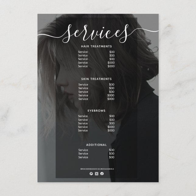 Modern Photo Simple Salon Service Menu Price List (Back)
