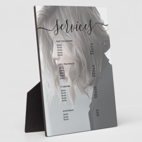 Modern Photo Simple Salon Service Menu Price List  Plaque