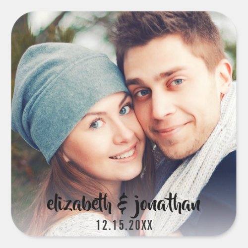 Modern Photo Simple Save the Date Wedding Square Sticker