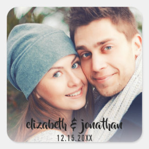 Modern Photo Simple Save the Date Wedding Square Sticker