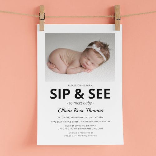 Modern Photo Sip And See Party Invitation