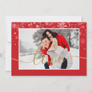 Modern photo Snowflakes with Gold Love Script  Holiday Card