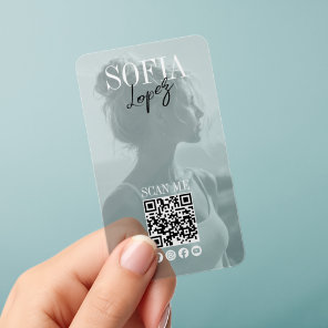 Modern Photo Social Media Content Creator QR Code Clear Business Cards