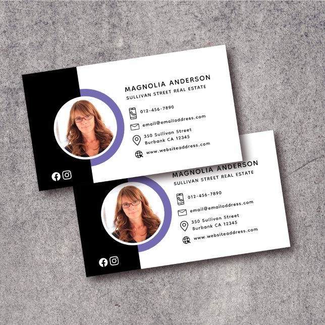 Modern Photo Social Media Icons Real Estate Business Card (Creator Uploaded)