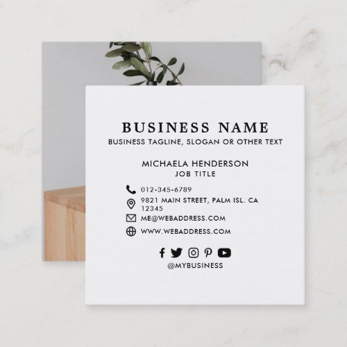 Modern Photo  Social Media Icons Square Business Card