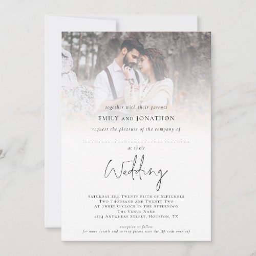 Modern Photo Space for Guest Name QR Code Wedding Invitation