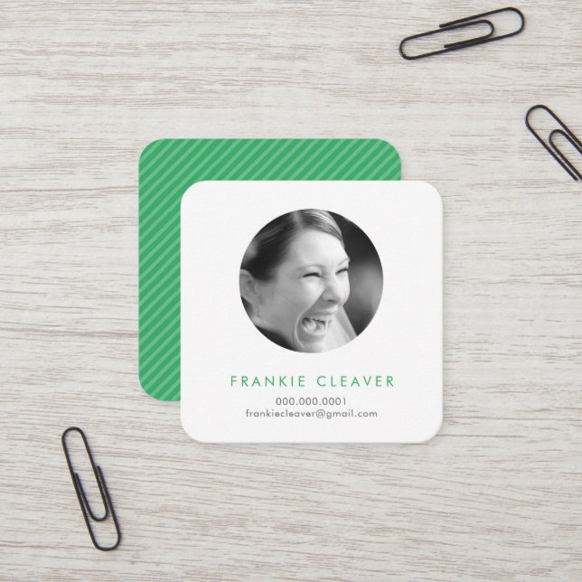 MODERN PHOTO SPOT headshot simple circle mid green Square Business Card (Front/Back In Situ)
