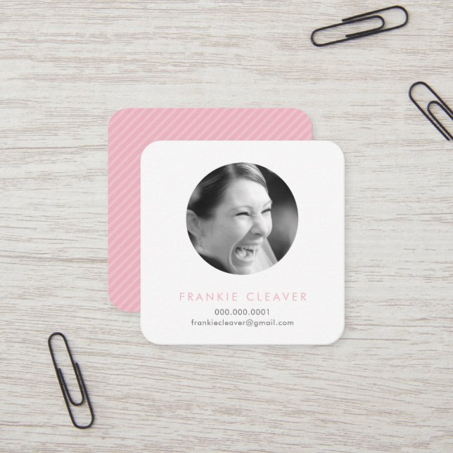 MODERN PHOTO SPOT headshot simple circle pale pink Square Business Card (Front/Back In Situ)