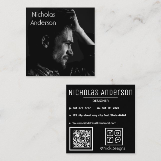 Modern Photo Square Minimalist Simple Professional Square Business Card (Front/Back)