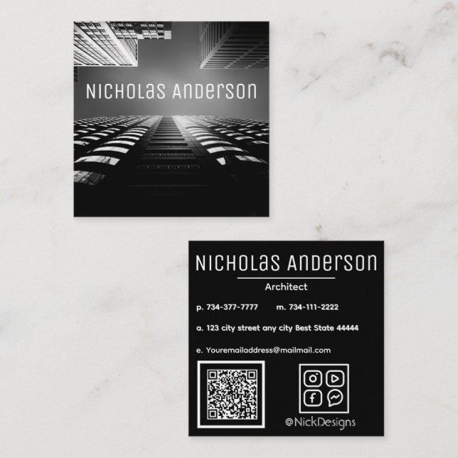 Modern Photo Square Minimalist Simple Professional Square Business Card (Front/Back)
