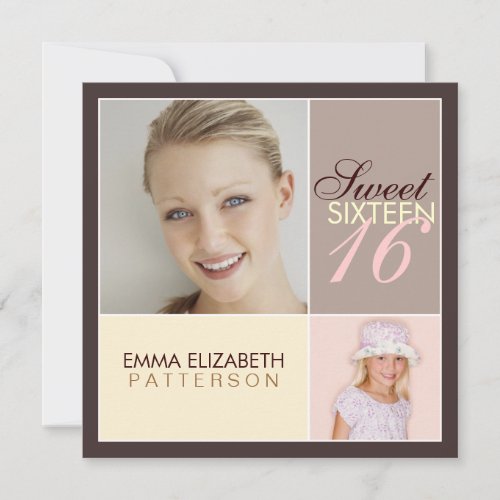 Modern Photo Square Sweet Sixteen Birthday Party Custom Invite