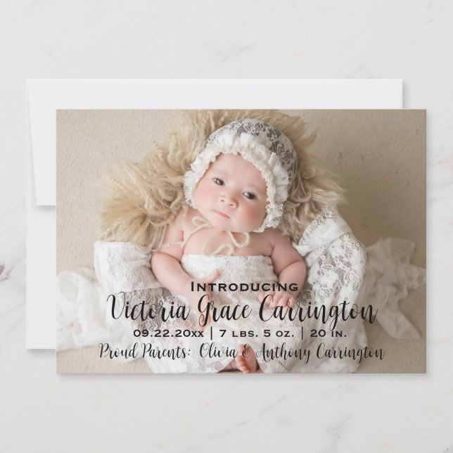 Modern Photo Stats Name Birth Announcement (Front)