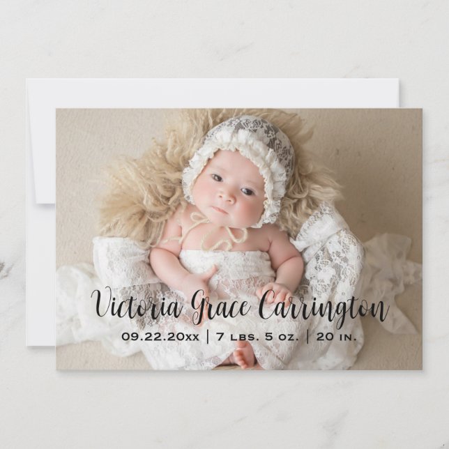 Modern Photo Stats Name Personalized Announcement (Front)
