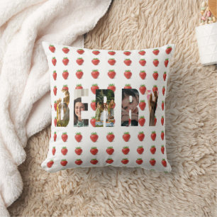 Modern photo Strawberry Word with Letters photos Throw Pillow
