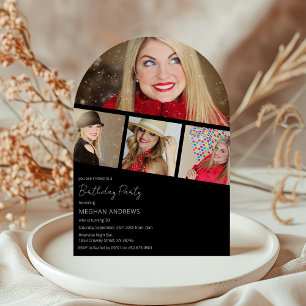 Modern Photo Strip Collage Arched Birthday Party Invitation