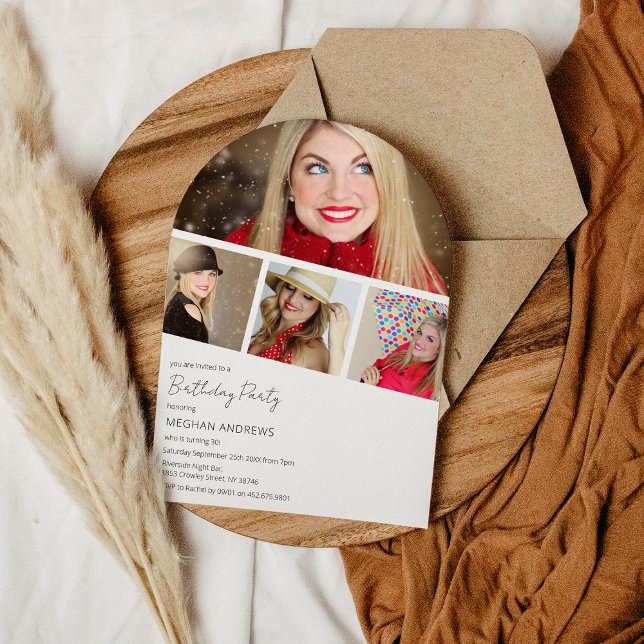 Modern Photo Strip Collage Arched Birthday Party Invitation (Creator Uploaded)