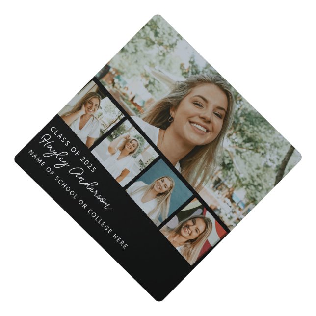 Modern Photo Strip Collage Graduation Cap Topper (Front)