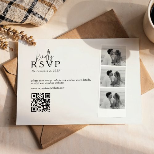 Modern Photo Strip Collage Qr Code Wedding RSVP Card