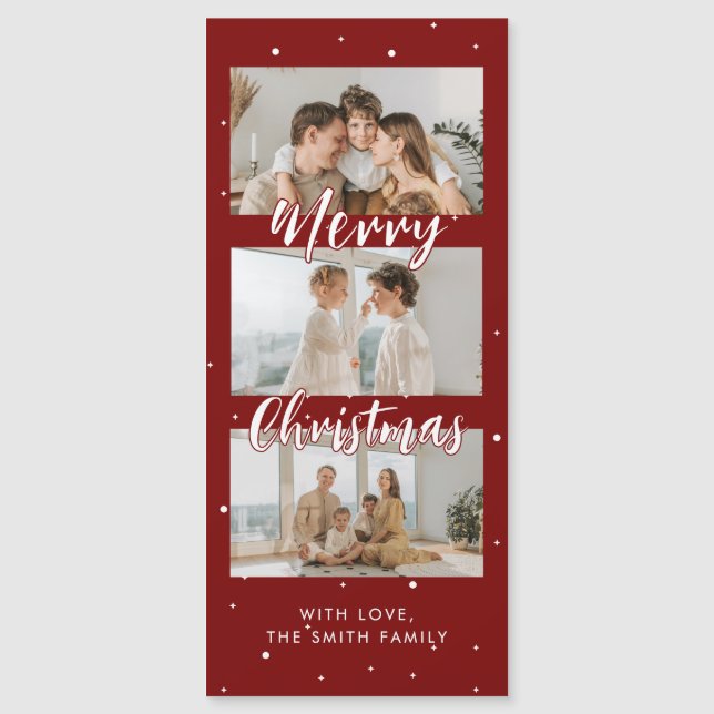 Modern Photo Strip Magnetic Christmas Card (Front)